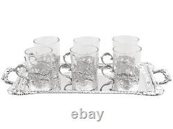 Sterling Silver and Glass Tray and Liqueur Glasses Antique Victorian