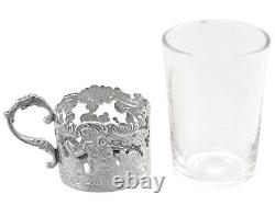 Sterling Silver and Glass Tray and Liqueur Glasses Antique Victorian