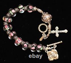 Sterling Silver and Lampwork Glass Rose Bead Rosary Bracelet