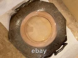 Sterling Silver on Glass ANTIQUE Serving Plat Curved Glass & Intricate Art WOW