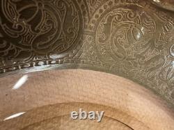 Sterling Silver on Glass ANTIQUE Serving Plat Curved Glass & Intricate Art WOW