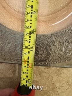 Sterling Silver on Glass ANTIQUE Serving Plat Curved Glass & Intricate Art WOW