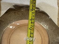Sterling Silver on Glass ANTIQUE Serving Plat Curved Glass & Intricate Art WOW