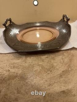 Sterling Silver on Glass ANTIQUE Serving Plat Curved Glass & Intricate Art WOW