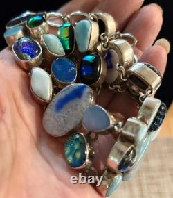 Sterling Silver with 27 Glass & Stone Cabachons LUXURY Mogul Statement Necklace