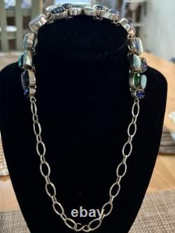 Sterling Silver with 27 Glass & Stone Cabachons LUXURY Mogul Statement Necklace