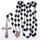 Sterling Silver With Cut Crystal Black Glass Beads Catholic Rosary Crucifix M731