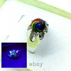 Sterling Size 11 Uranium Glass Harlequin Art Glass Ring Men's Unisex 925 Silver