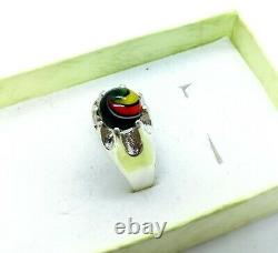 Sterling Size 11 Uranium Glass Harlequin Art Glass Ring Men's Unisex 925 Silver