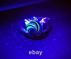 Sterling Size 11 Uranium Glass Harlequin Art Glass Ring Men's Unisex 925 Silver