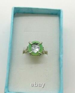 Sterling Size 7 Uranium Glass Cameo Warrior Ring 925 Silver Vaseline