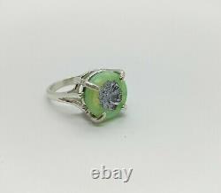 Sterling Size 7 Uranium Glass Cameo Warrior Ring 925 Silver Vaseline