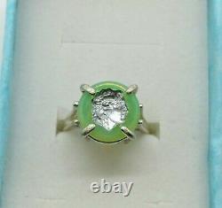 Sterling Size 7 Uranium Glass Cameo Warrior Ring 925 Silver Vaseline