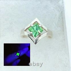 Sterling Size 7 Uranium Glass Elvish Ring 925 Silver Vaseline Glass