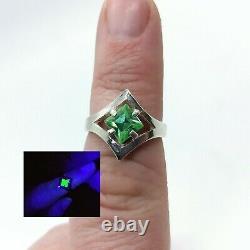 Sterling Size 7 Uranium Glass Elvish Ring 925 Silver Vaseline Glass