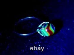 Sterling Size 7 Uranium Glass Ring Rainbow Swirl Art Glass Vaseline Glass