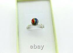 Sterling Size 7 Uranium Glass Ring Rainbow Swirl Art Glass Vaseline Glass