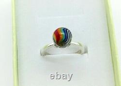 Sterling Size 7 Uranium Glass Ring Rainbow Swirl Art Glass Vaseline Glass
