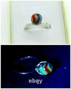 Sterling Size 7 Uranium Glass Ring Rainbow Swirl Art Glass Vaseline Glass