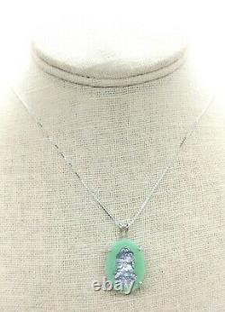 Sterling Uranium Glass Cameo Necklace 925 Silver Vaseline Glass