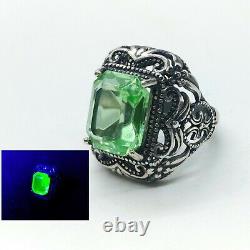 Sterling Uranium Glass Emerald Cut Ring Size 5.5 Vaseline Glass 925 Silver