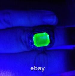 Sterling Uranium Glass Emerald Cut Ring Size 5.5 Vaseline Glass 925 Silver