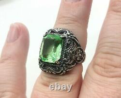 Sterling Uranium Glass Emerald Cut Ring Size 5.5 Vaseline Glass 925 Silver