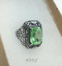 Sterling Uranium Glass Emerald Cut Ring Size 5.5 Vaseline Glass 925 Silver