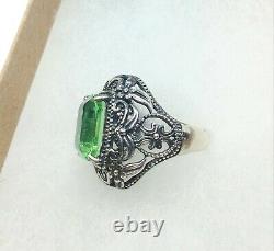 Sterling Uranium Glass Emerald Cut Ring Size 5.5 Vaseline Glass 925 Silver