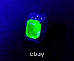 Sterling Uranium Glass Emerald Cut Ring Size 5.5 Vaseline Glass 925 Silver