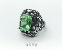 Sterling Uranium Glass Emerald Cut Ring Size 5.5 Vaseline Glass 925 Silver