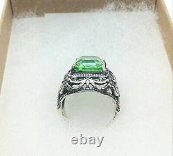 Sterling Uranium Glass Emerald Cut Ring Size 5.5 Vaseline Glass 925 Silver