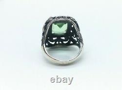 Sterling Uranium Glass Emerald Cut Ring Size 5.5 Vaseline Glass 925 Silver