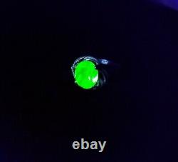 Sterling Uranium Glass Green Faceted Oval Ring 925 Silver Vaseline Glass