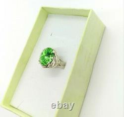 Sterling Uranium Glass Green Faceted Oval Ring 925 Silver Vaseline Glass