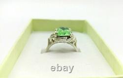 Sterling Uranium Glass Green Faceted Oval Ring 925 Silver Vaseline Glass