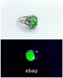 Sterling Uranium Glass Green Faceted Oval Ring 925 Silver Vaseline Glass