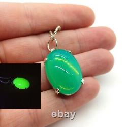 Sterling Uranium Glass Mermaid Stone Necklace Large Pendant 925 Silver