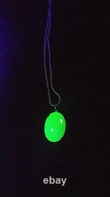 Sterling Uranium Glass Mermaid Stone Necklace Large Pendant 925 Silver