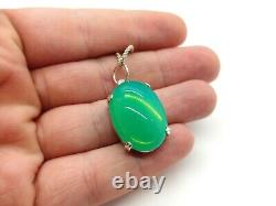 Sterling Uranium Glass Mermaid Stone Necklace Large Pendant 925 Silver