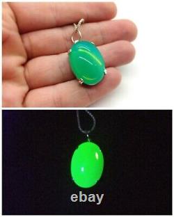 Sterling Uranium Glass Mermaid Stone Necklace Large Pendant 925 Silver