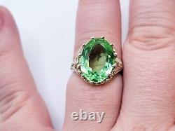 Sterling Uranium Glass Ring Elaborate Oval Green Faceted 925 Silver