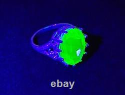 Sterling Uranium Glass Ring Elaborate Oval Green Faceted 925 Silver