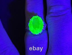 Sterling Uranium Glass Ring Elaborate Oval Green Faceted 925 Silver