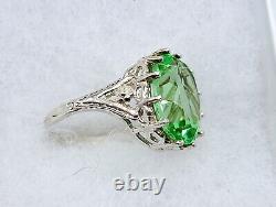 Sterling Uranium Glass Ring Elaborate Oval Green Faceted 925 Silver