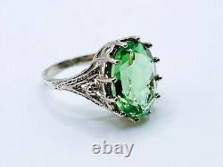 Sterling Uranium Glass Ring Elaborate Oval Green Faceted 925 Silver