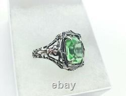 Sterling Uranium Glass Ring Emerald Cut 925 Silver Vaseline Glass