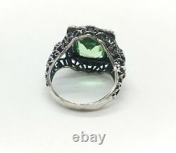 Sterling Uranium Glass Ring Emerald Cut 925 Silver Vaseline Glass