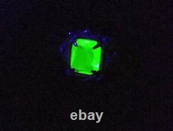 Sterling Uranium Glass Ring Emerald Cut 925 Silver Vaseline Glass