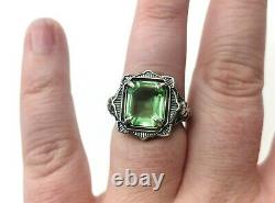 Sterling Uranium Glass Ring Emerald Cut 925 Silver Vaseline Glass